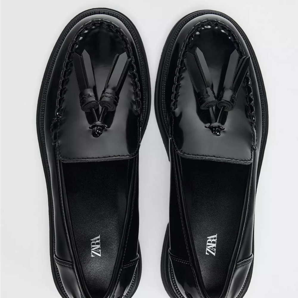 Zara Black Patent Leather Loafers